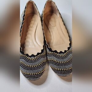 CHLOE Elegant Black and Gold Silver Beaded Flats Size 38 EU Made In Italy